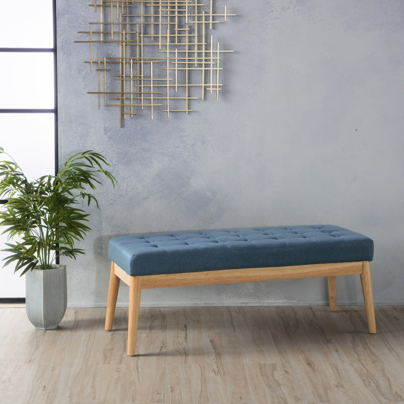 Tissu bleu avec un mélange de détails en bois de bouleau de style Mid-Century et moderne, capacité de poids de 250 lb, avec des pieds légèrement inclinés, 250 lb