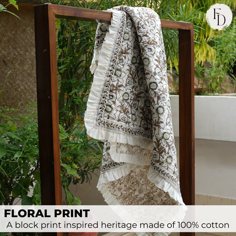 Literie bohème de luxe à motif floral en tissu imprimé Fab Fabine pour chambre et canapé, Brun / vert / blanc, King Us