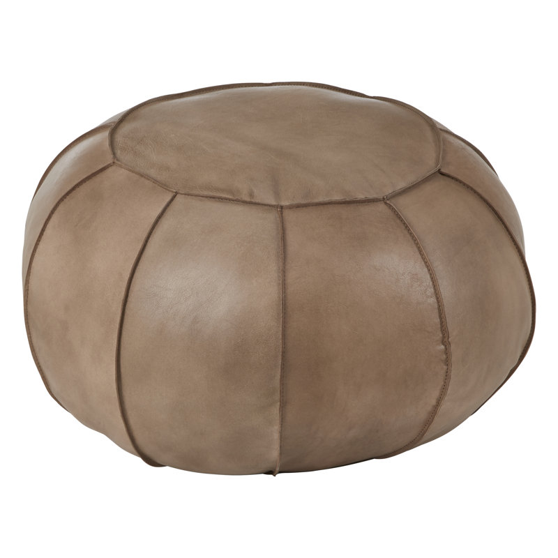 Jeffersonville 58cm Wide Genuine Leather Round Solid Colour Pouf Ottoman, Grey