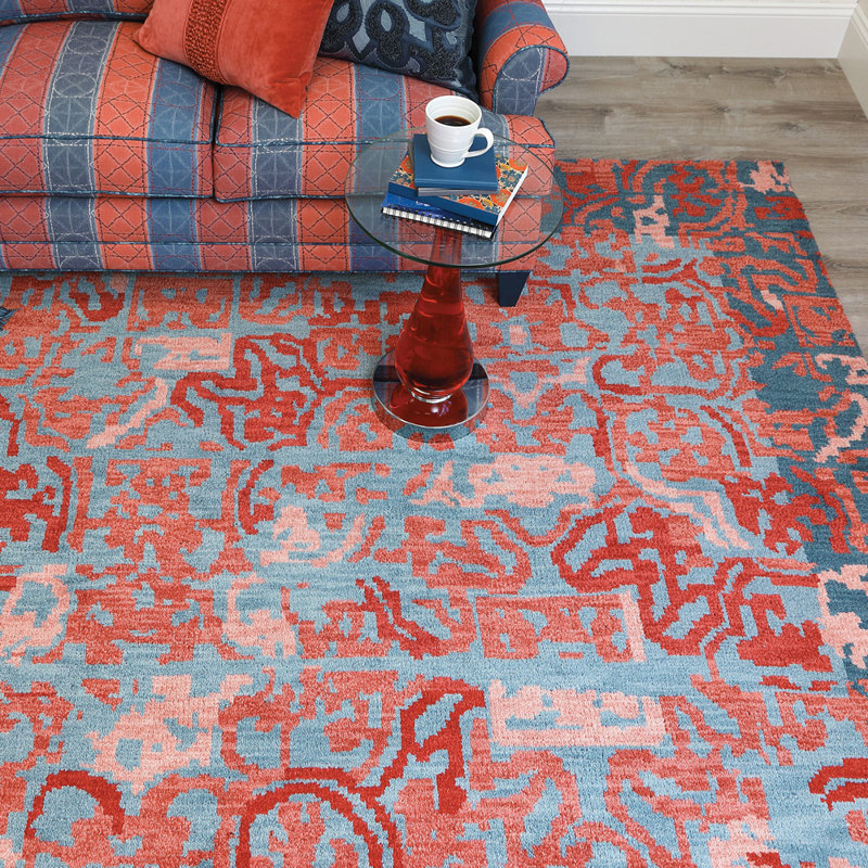 Medina Handmade Wool Navy/Red Area Rug, Rectangle  6' x 9'