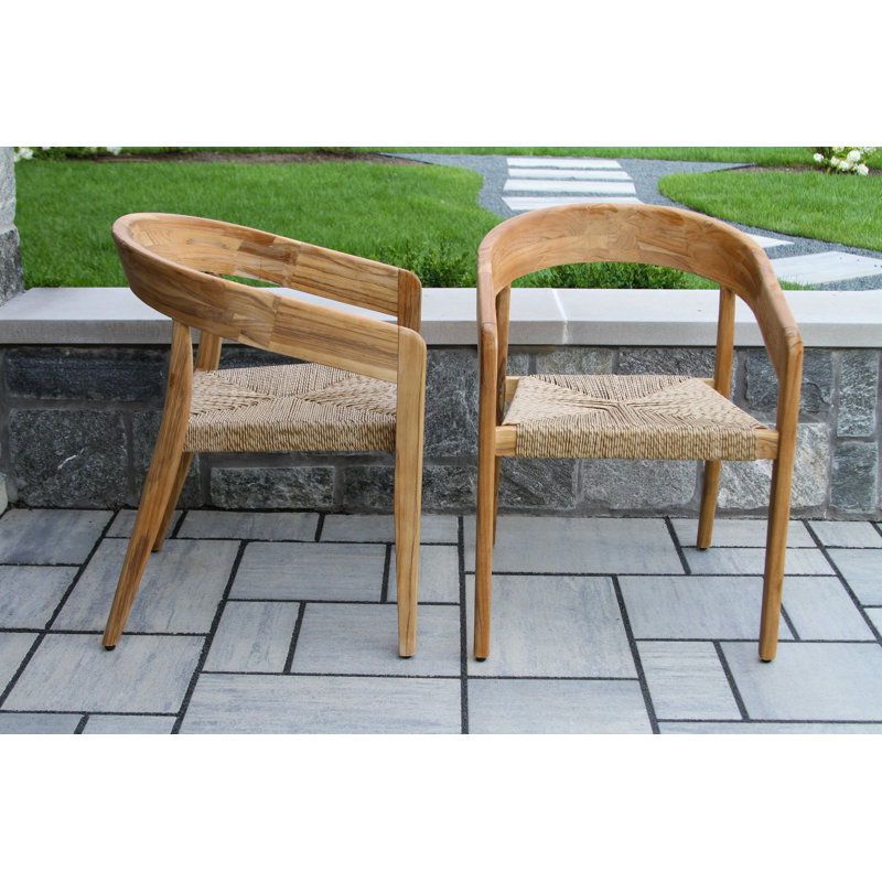 Chaise empilable en teck et câble en osier, paq. 2, Tanné