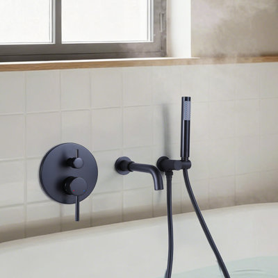 7.3" Solid Brass Single Handle Wall Mounted Roman Tub Faucet with Handheld Shower