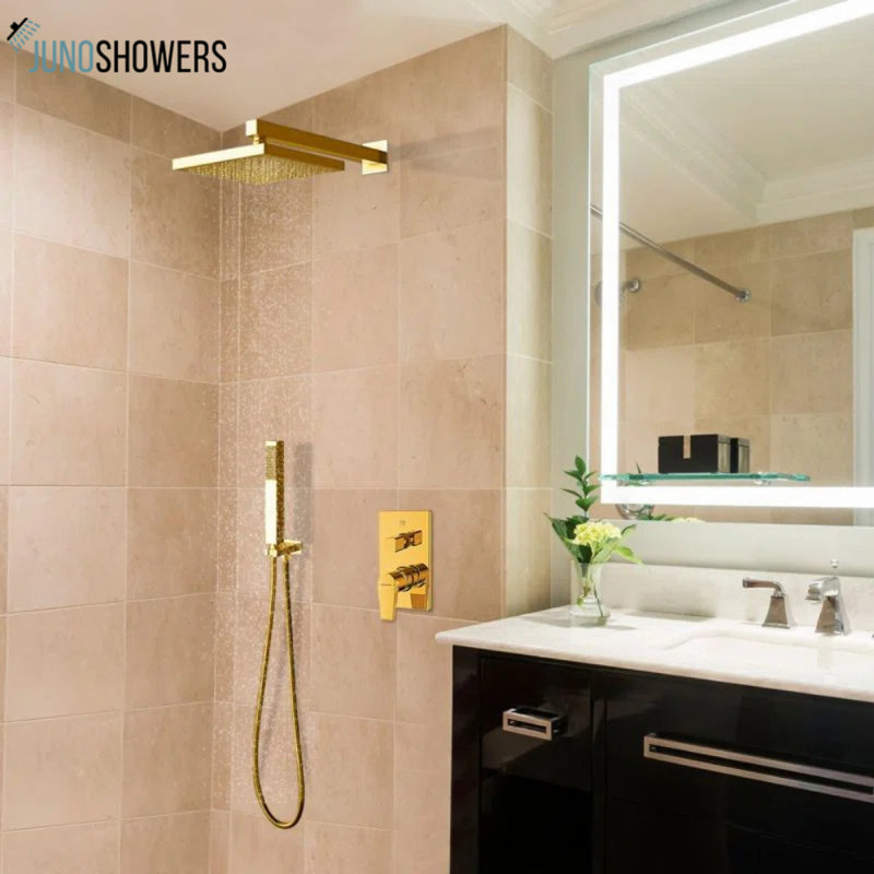 Système de douche mural 12 pouces chromé avec contrôle thermostatique et douchette