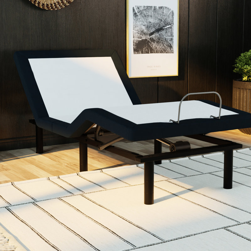 Lit simple TG à base réglable en métal avec commandes à zéro et pratiques, base grise, gris, télécommande sans fil