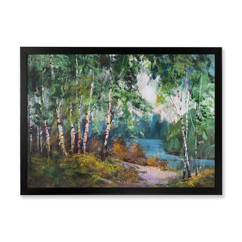 Forêt d'automne Birches - Décoration murale traditionnelle sur toile, Cadre photo noir, H 8 po x l 12 po x P 1 po