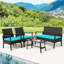 Ensemble de conversation en osier / rotin pour 4 personnes avec coussins Shippensburg-733858355