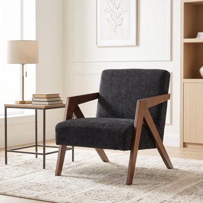 Fauteuil d'appoint moderne du milieu du siècle avec structure en bois d'hévéa, fauteuil rembourré pour salon ou chambre à coucher