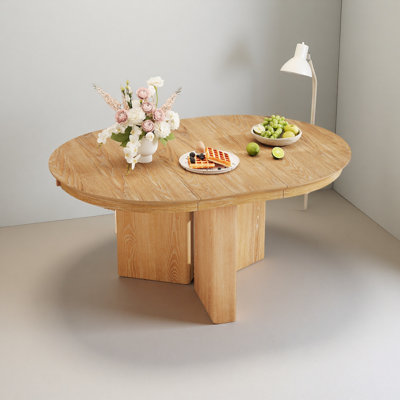 Oval Extendable Dining Table, Modern Farmhouse Kitchen Table with Pedestal Base and Adjustable Foot Pads for Dining Room, Kitchen