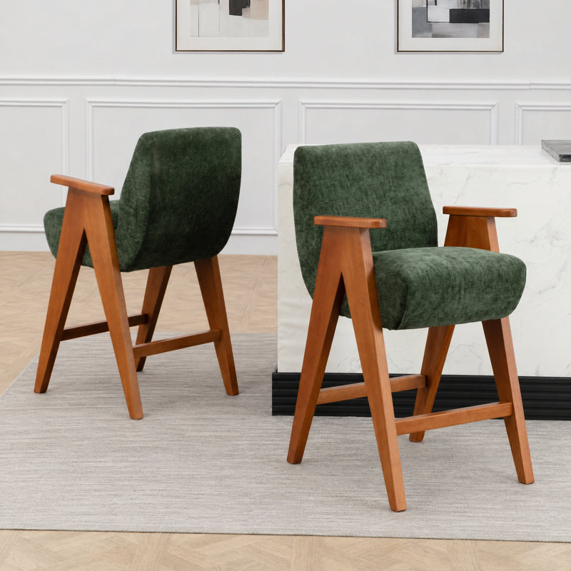 Tabouret de comptoir rembourré avec accoudoirs Kyajah, Vert