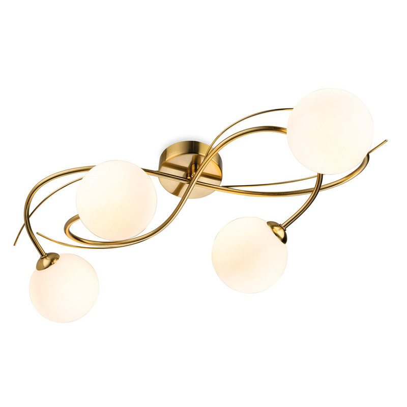Glass Flush Mount, Brushed Brass, Opal White, 4
