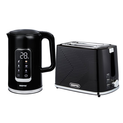 GEEPAS 1.7L Digital Electric Kettle & 2 Slice Bread Toaster Combo Set | 2200W Cordless Jug Kettle, Keep Warm Function | 900W Toaster with 7 Browning Levels, Removable Crumb Tray & Cord Storage
