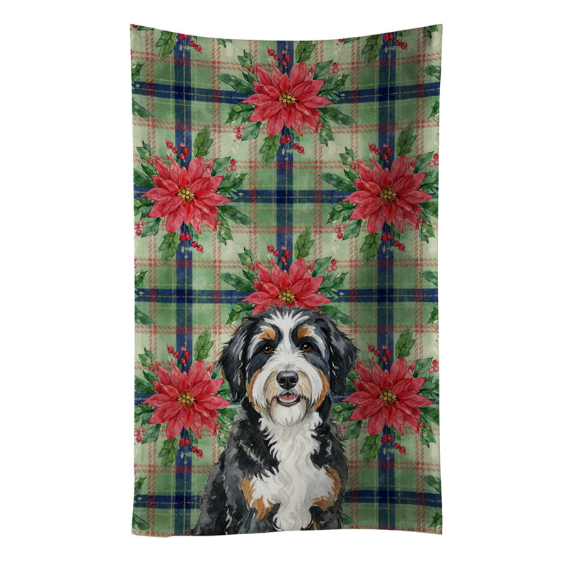 Berndoodle Christmas PoinsettIas Kitchen Towel, Black/White Berndoodle