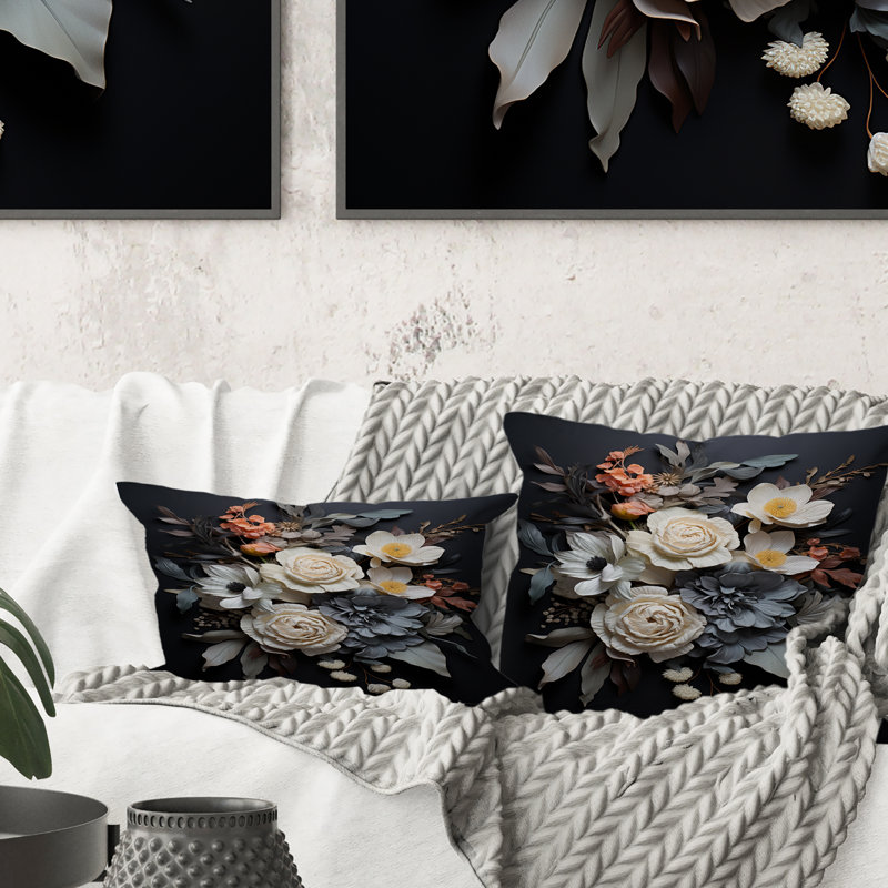 Coussin décoratif blanc avec imprimé de fleurs blanches saisonnières Elegance I