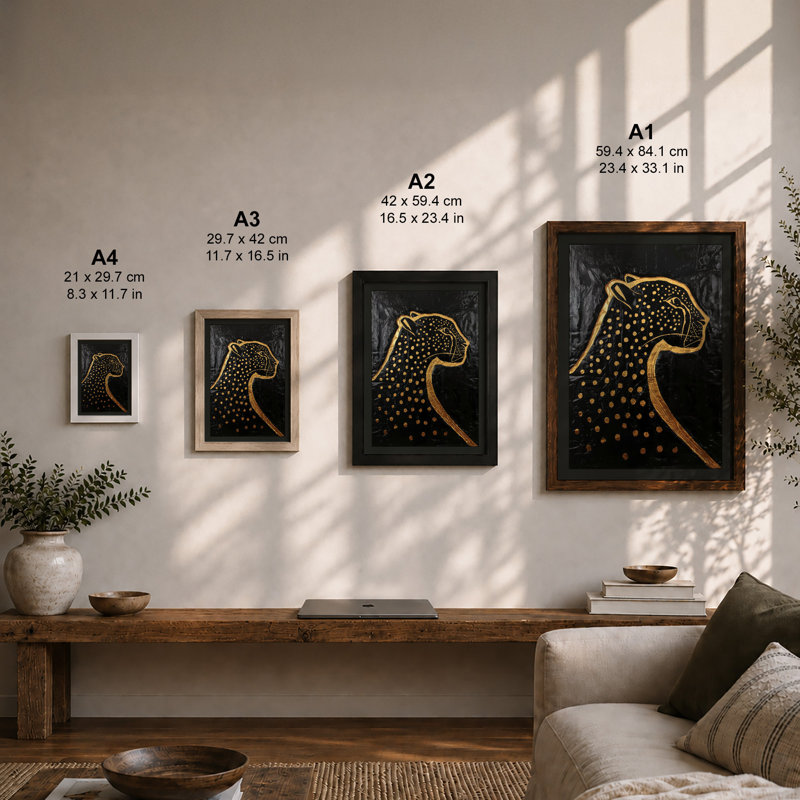 Golden Leopard Minimalist - Print, Walnut, A4 - 29.7 x 21.0 cm
