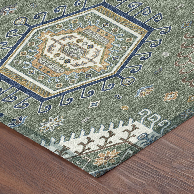 Tapis tribal intérieur / extérieur lavable à la machine Chantille ACN2574, Basilic, 3 pi x 5 pi