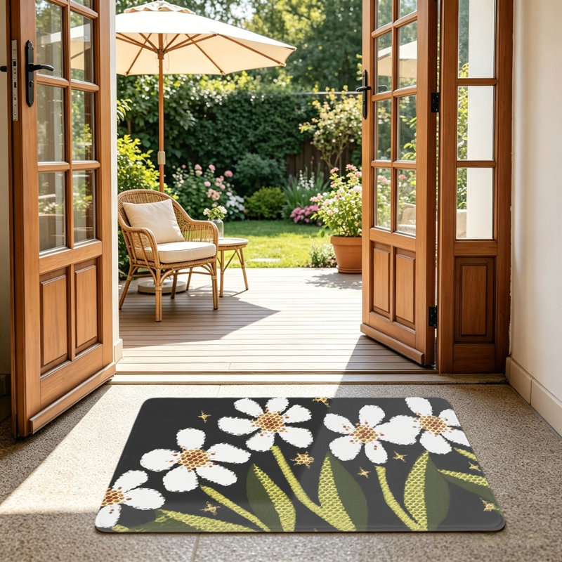 Tapis de porte noir et blanc 24 po x 36 po pour l'extérieur et l'intérieur