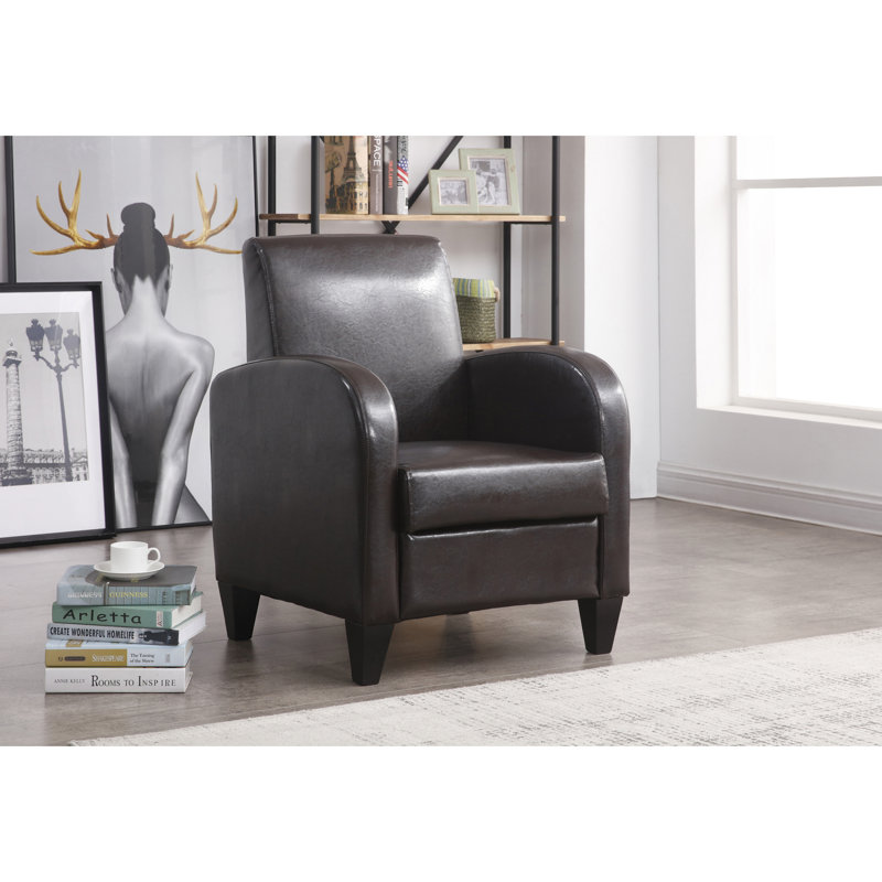 Chaise d'appoint moderne avec accoudoirs en similicuir, Similicuir brun foncé