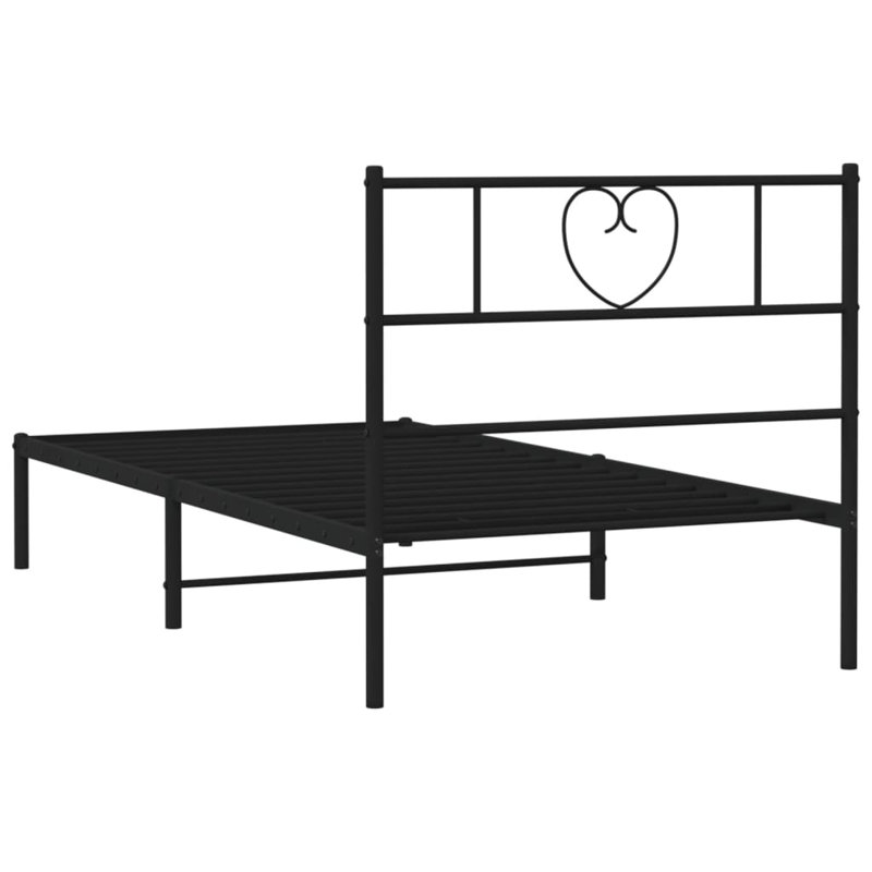 Metal Bed Frame Without Mattress With Headboard, Black, 80cm x 196cm