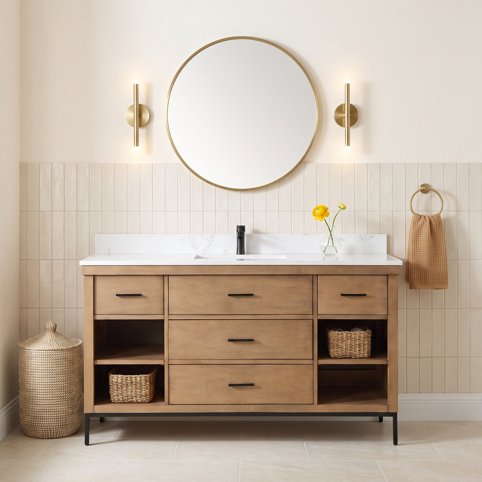 Adaire 60'' Single Bathroom Vanity, Brown, Matte Black