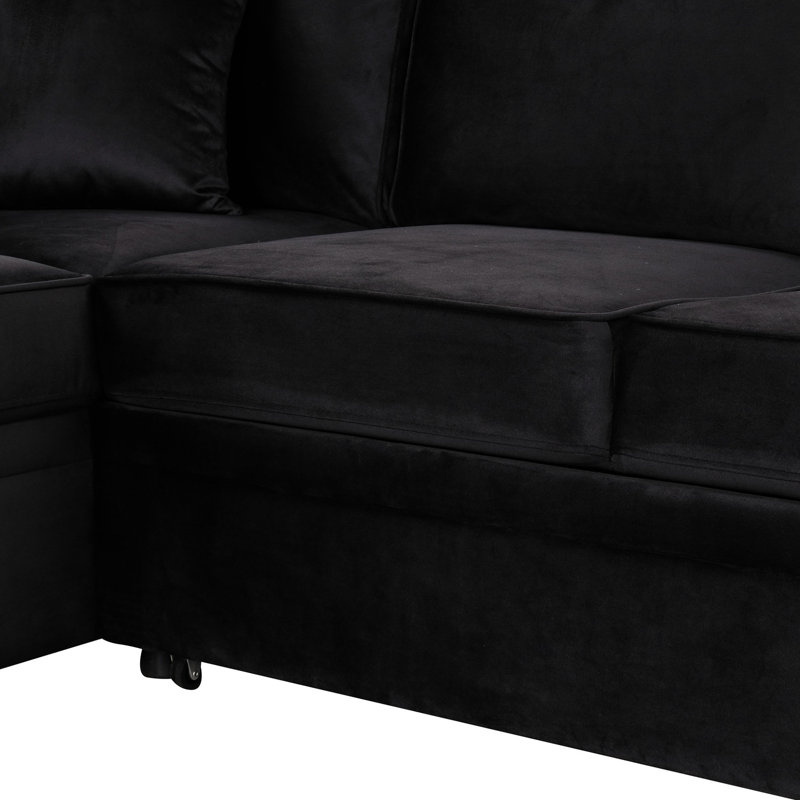 Lit noir de 83,55 po avec rangement, canapé-lit 2 en 1 pour le salon. Structure en contreplaqué, rembourrage en mousse souple, rangement confortable pour canapé-lit, base convertible, confort et style rembourrés