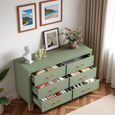 Commode 47,24 po avec 6 tiroirs, poignées en métal et pieds en bois