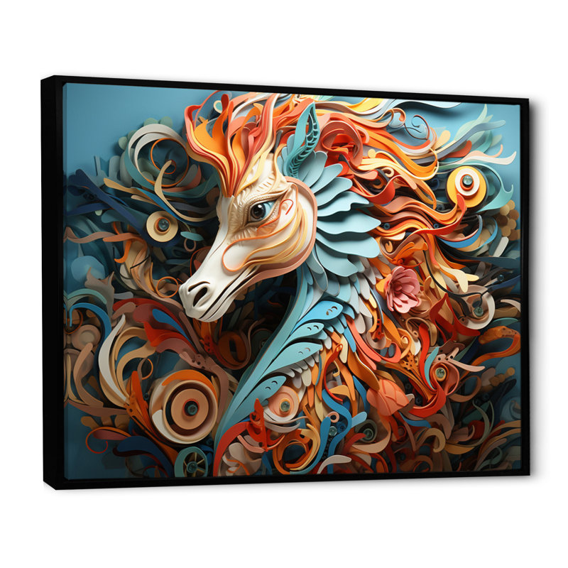 Mystical Seahorse Geometric II - impression, Cadre flottant noir, H 30 po x l 40 po x P 1,5 po