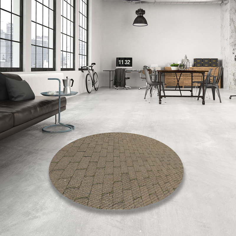 Tapis brun tissé à la machine, Rond 3 pi