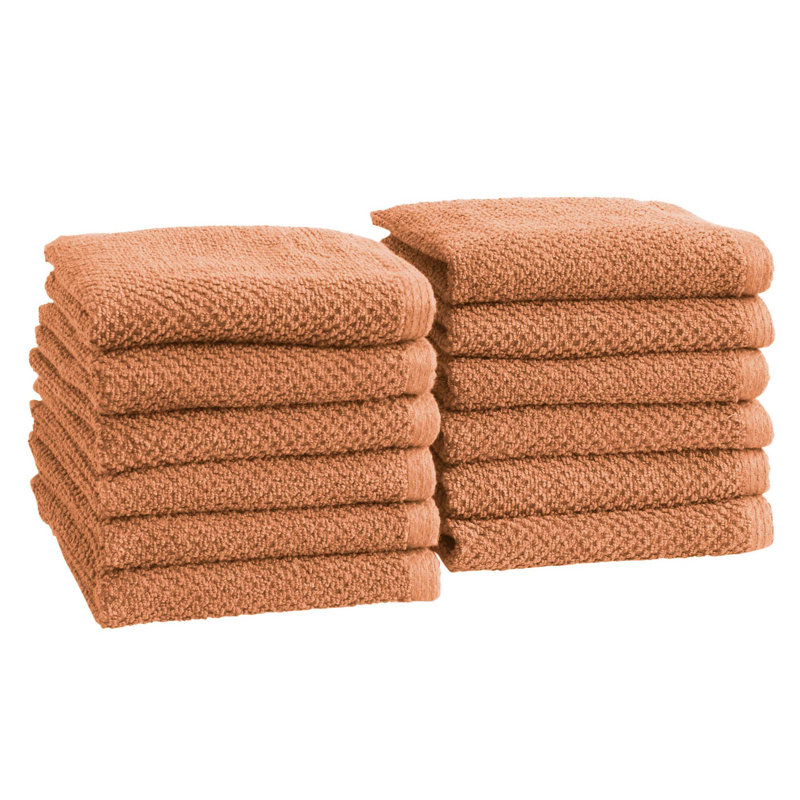100% Cotton Textured Bath Sheet, Washcloth - 12 Pack, Clay