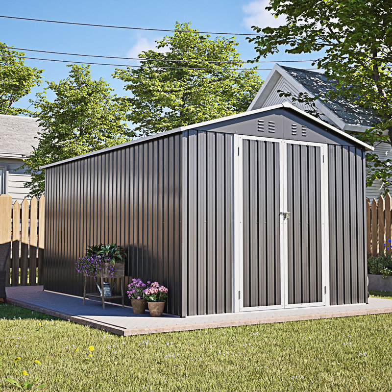 Outdoor Lockable Secure Metal Shed, Gray
