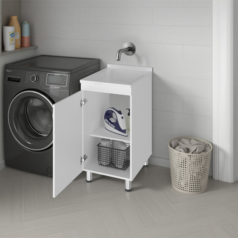 Darwin Freestanding Utility Tub And Sink Cabinet With 1 Door For Hidden Interior Storage For Laundry Rooms Or Garage