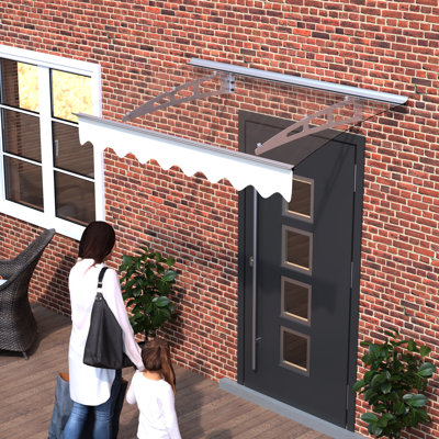Auvent de porte-fenêtre de 34 po de profondeur - Polycarbonate et aluminium protégés contre la chaleur - Modèle moderne de 47 po x 34 po - Résistant à la neige abondante et aux vents forts