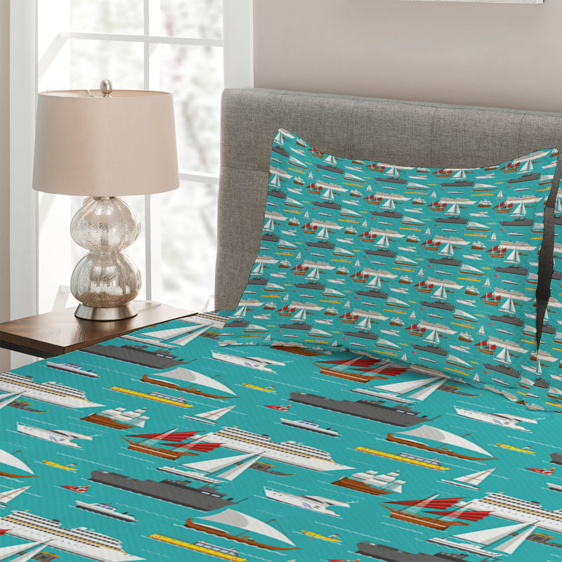 Coastal Polyester Coverlet, King Bedspread + 2 Shams