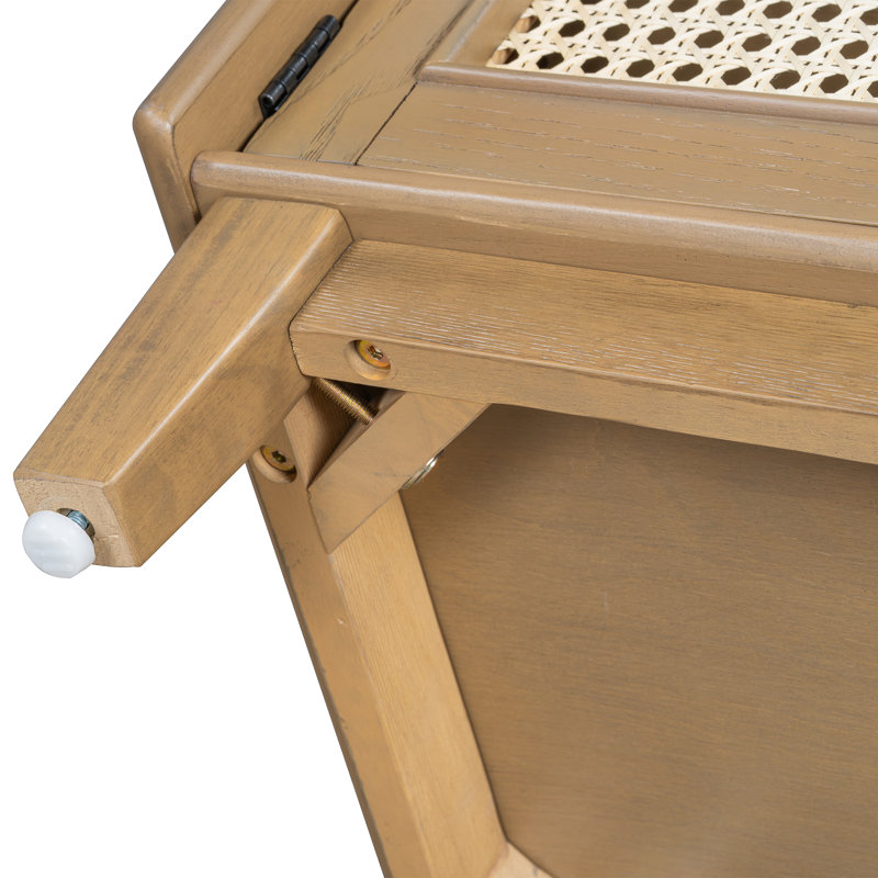 Banc de rangement Velluto Bohemian avec portes en rotin et sièges rembourrés, Brun