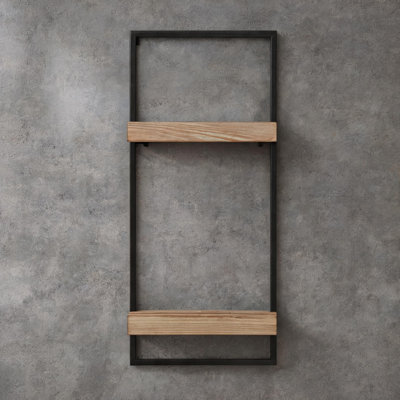 Étagère murale 12 po x 6 po x 27 po en fer noir et bois de sapin à deux niveaux pour présenter une décoration intérieure de style industriel