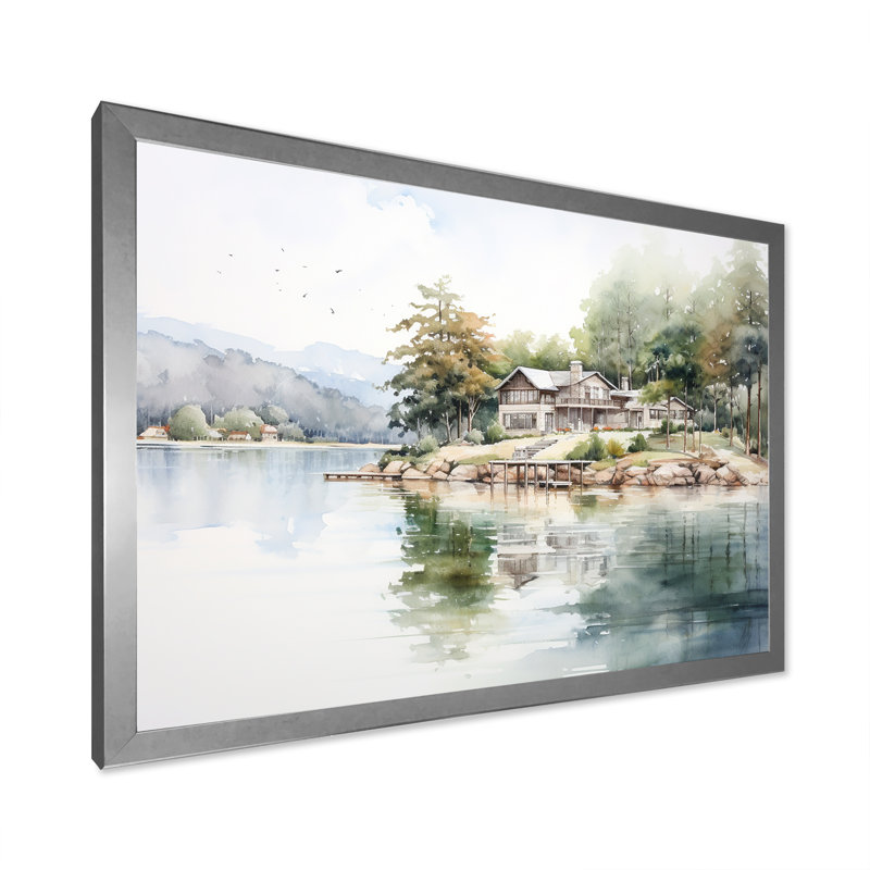Beauté réfléchissante Lake House, H 16 po x l 32 po x P 1 po, Cadre simple argenté
