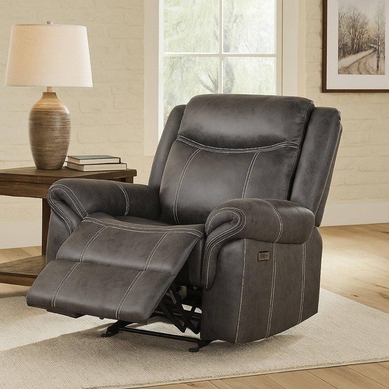 Fauteuil inclinable électrique Hesy, ports USB, microfibre gris foncé doux