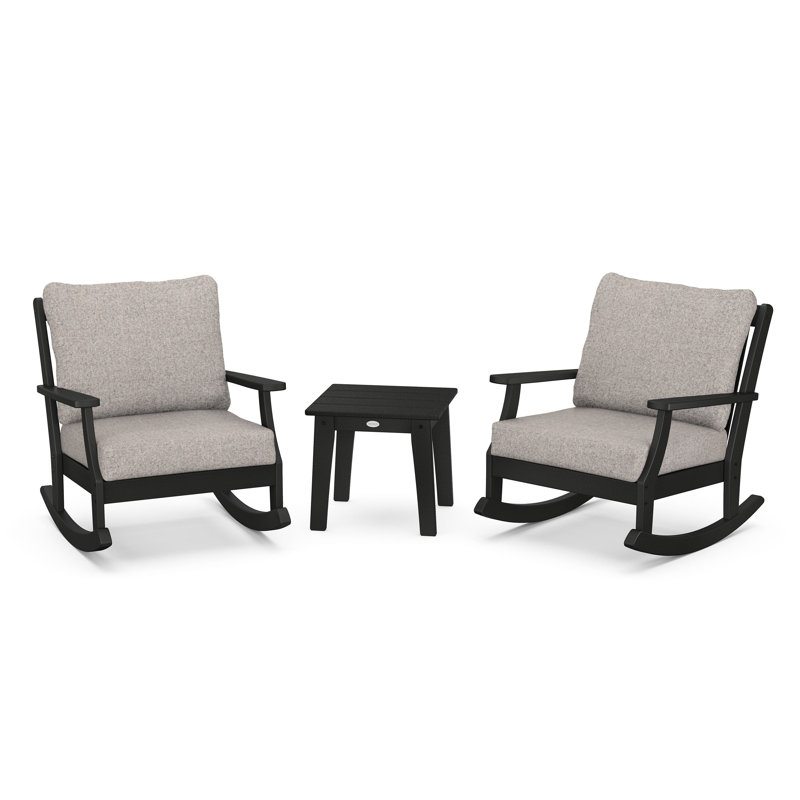 Braxton 3-Piece Deep Seating Rocker Set, Weathered Tweed, Black