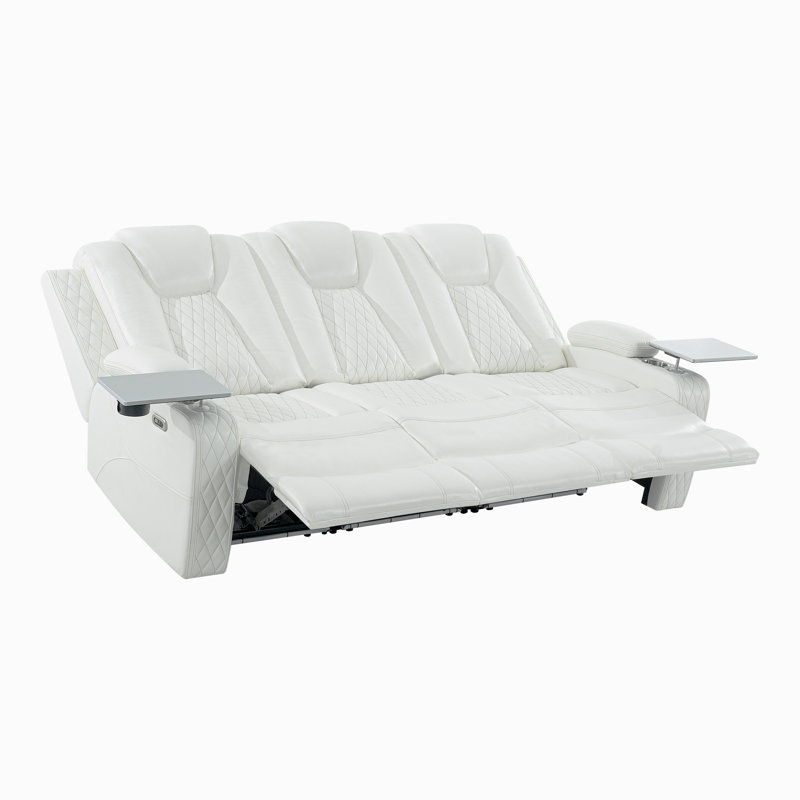 Premium Theater Style Motion Sofa with Adjustable Headrest, White