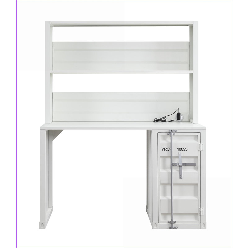 Bureau avec huche, bureau d'écriture à 1 porte | H 60 po x l 47 po x P 24 po | Blanc | Fer
