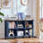 6 Cube Bookcase, Farmhouse Wood Low Storage Organizer Book Shelf, 47" Horizontal Navy Console Bookshelf With Legs, Hallway Book Case For Entryway, Display Cabinet For Living Room, Office-33435128-33435132