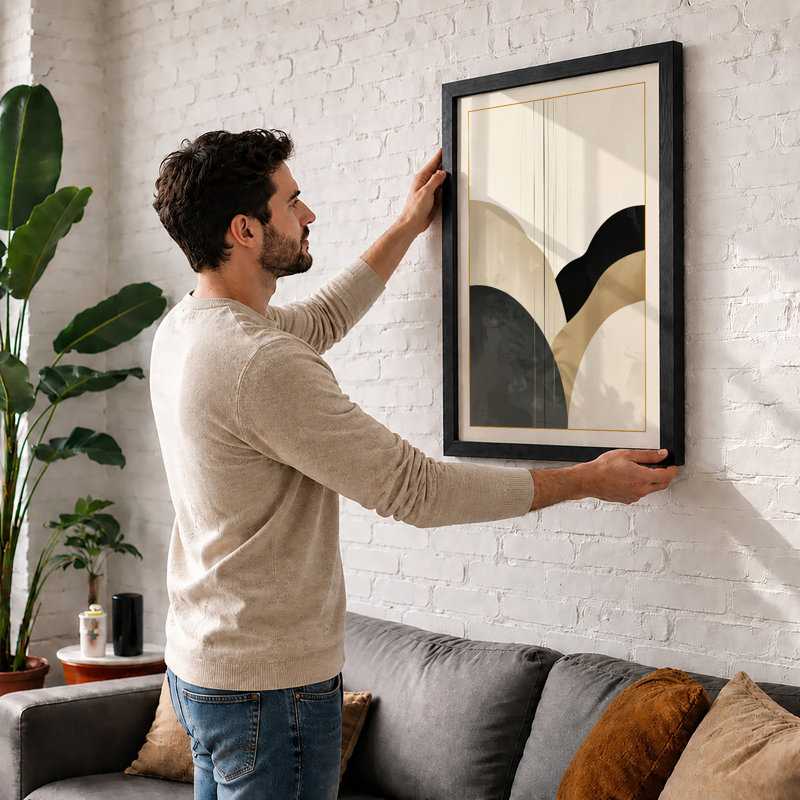 Layered Forms Minimalist - Framed Print, Walnut, A3 - 42.0 x 29.7 cm