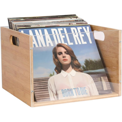 Caisse de rangement pour disques vinyles, support visible pour disques vinyles | Caisses en acrylique et en bambou avec poignée pour le rangement de disques LP, albums et magazines