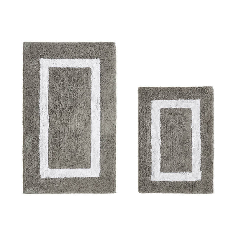 Broshous Premium 100% Cotton 2370 GSM 2-Piece Bath Rug Set, Ultra Plush Tufted Bathroom Mats, Super Absorbent OEKO-TEX® Certified, Reversible, Machine Washable, Spa-Like Comfort, Gray/White