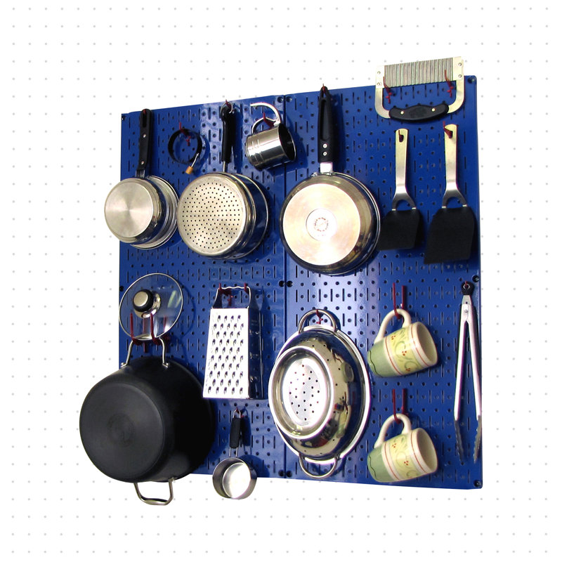 Metal Rectangle Wall Mounted Pot Rack, Blue / Red
