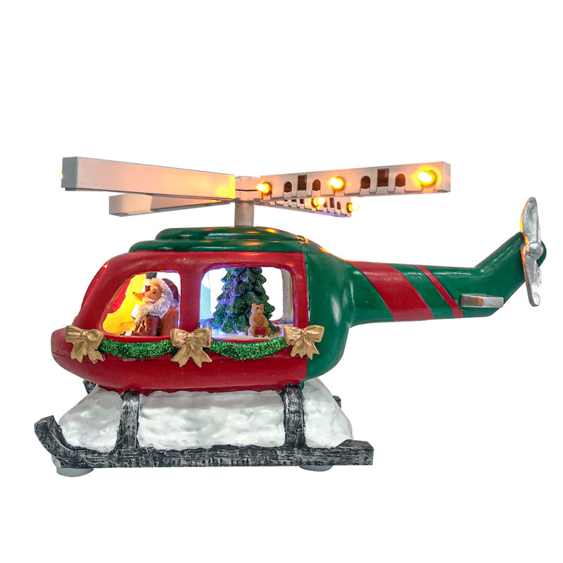 Accessoire de village de Noël animé - Père Noël en hélicoptère