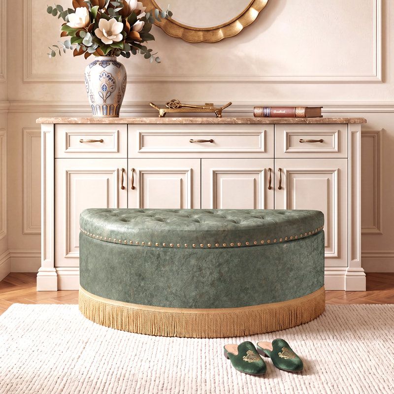 Banc de rangement avec repose-pieds l 43 po demi-lune, Vert