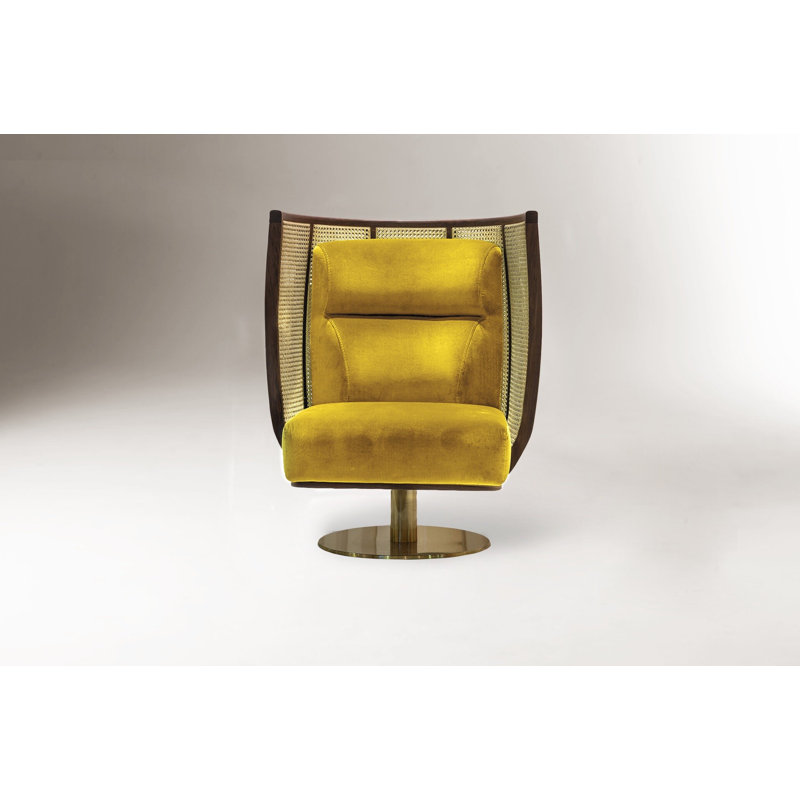 Egoista Swivel Barrel Chair, Polished Brass, Dijon Velvet