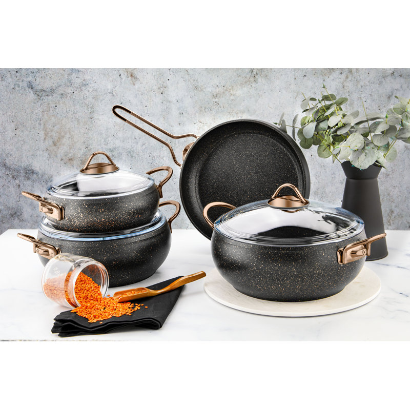 Levon 7 - Piece Non-Stick Cookware Set, Black/Copper
