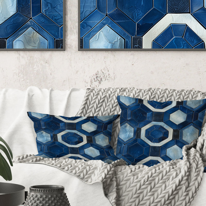 Coussin bleu Midcentury, H 18 po x l 18 po