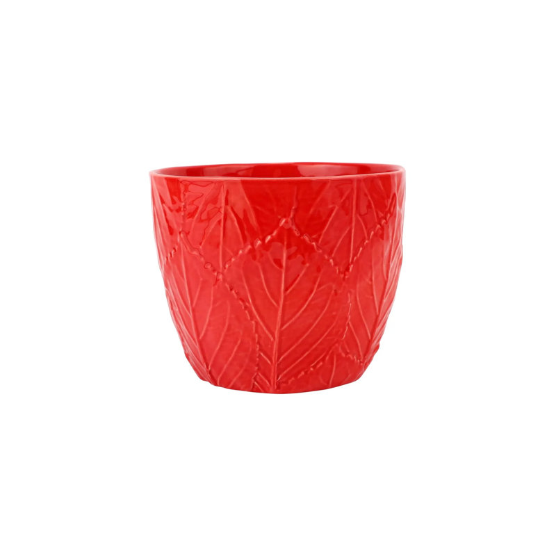 Viva Garden Embossed Leaves Cachepot, Red